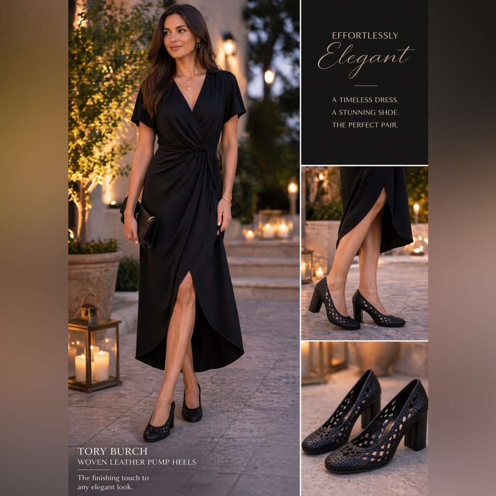 Tory Burch Black Woven Leather Pump Heel